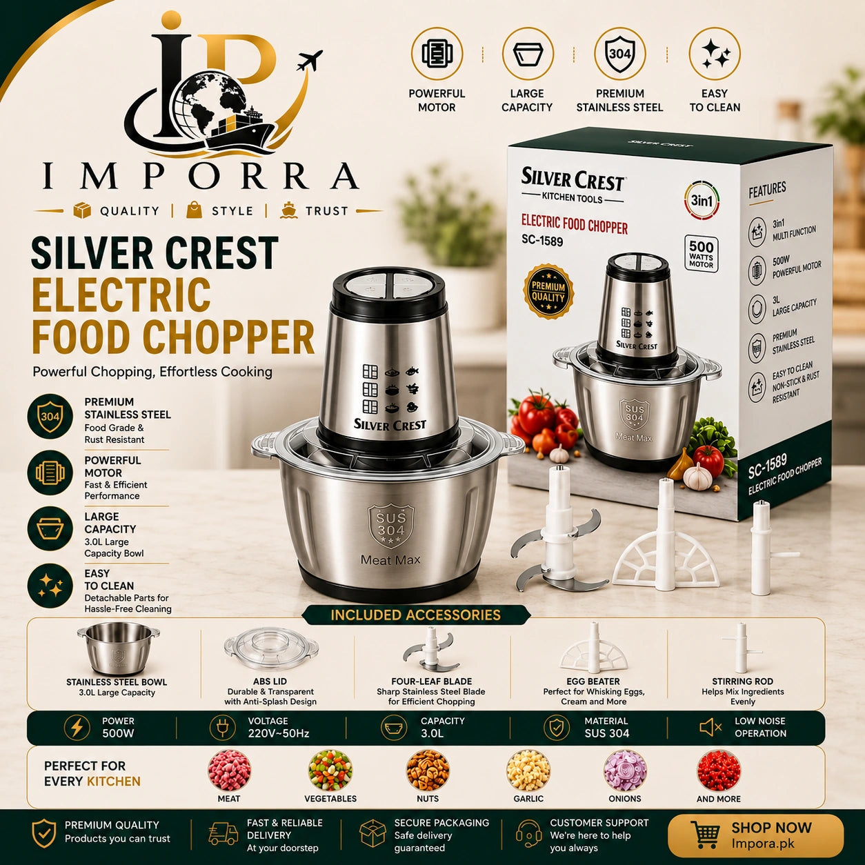 Silver Crest 3L Electric Chopper | Heavy-Duty 4-Blade Meat Grinder!