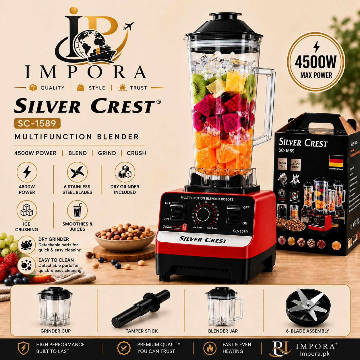 Silver Crest 2-in-1 Blender | Blend, Grind & Prepare with Ease!