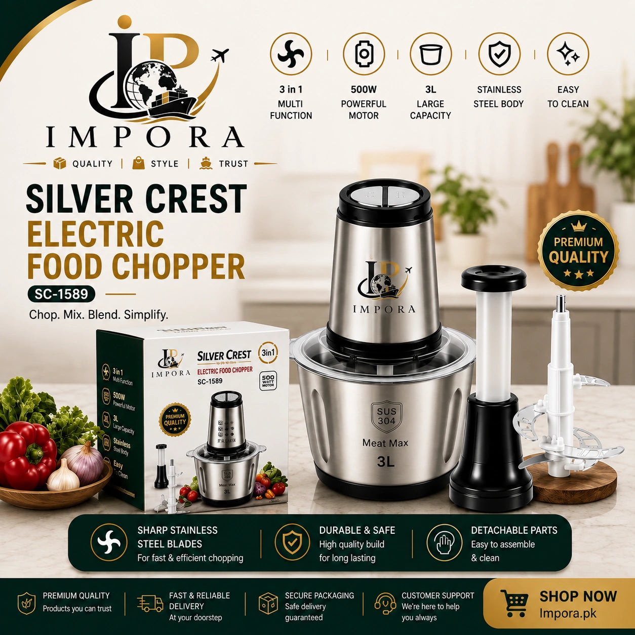 Silver Crest 3L Electric Chopper | Heavy-Duty 4-Blade Meat Grinder!