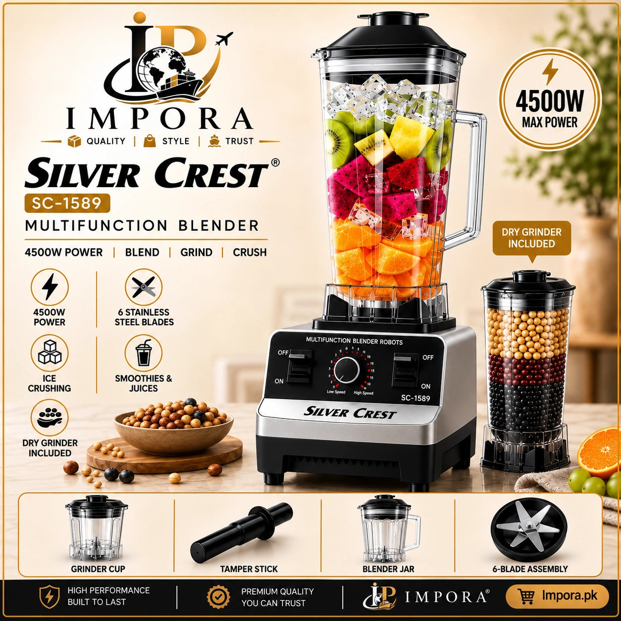 Silver Crest 2-in-1 Blender | Blend, Grind & Prepare with Ease!